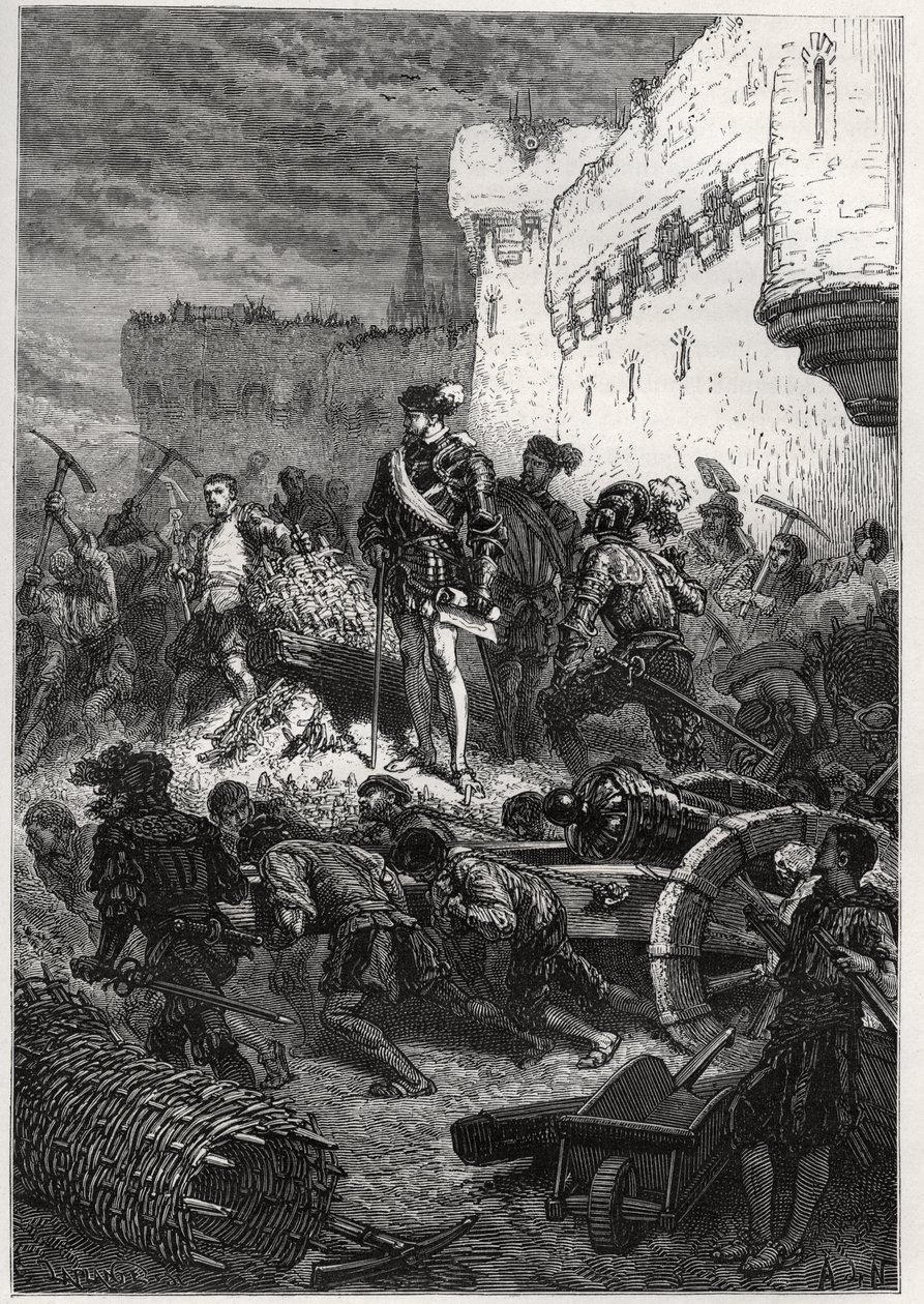 Sitio de Metz (1552) - Francois de Guise y las obras en las murallas de Metz - grabado de “The history of France told to my grandchildren” - por Francois Guizot - 1872-1876 de French School
