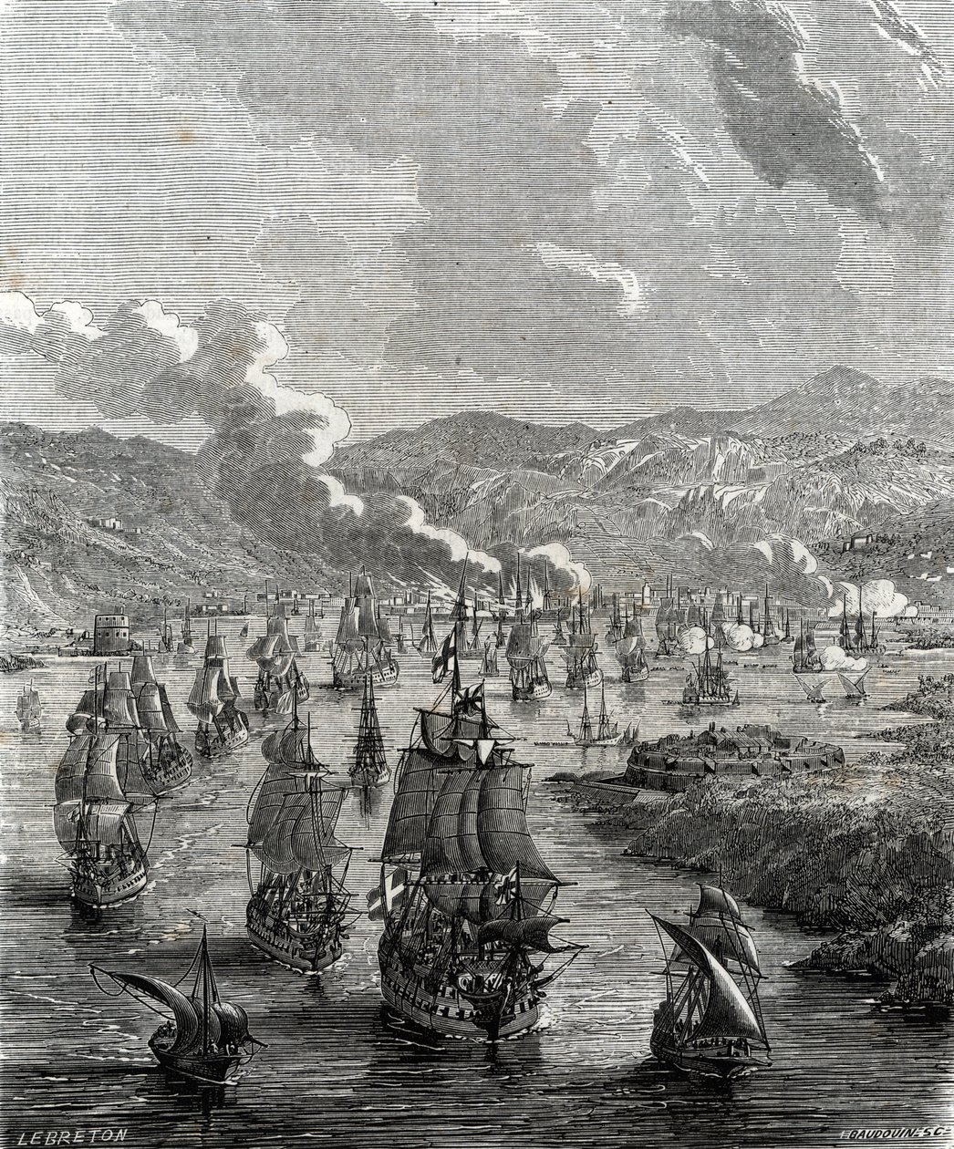 Sitio de Toulon que tuvo lugar entre el 29 de julio y el 21 de agosto de 1707 durante la Guerra de Sucesión Española cuando una fuerza aliada terrestre y naval asedió la base naval francesa en Toulon (grabado) de French School