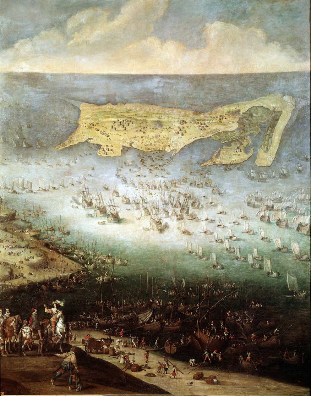 Asedio de la Ciudadela de Saint Martin en la Isla de Ré, en 1627 (pintura, circa 1640) de French School