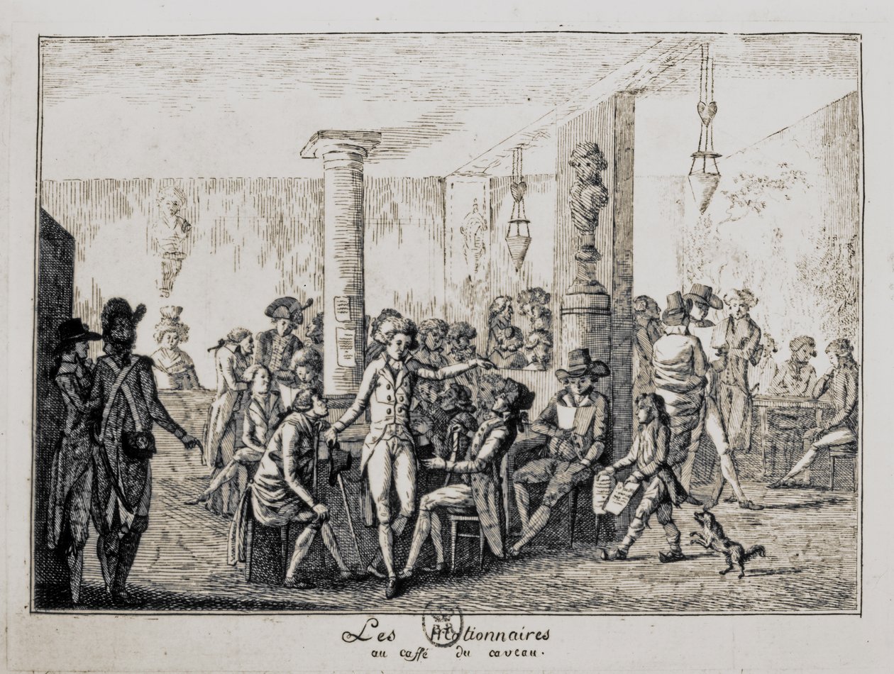 Sieyes y Les Nationnaires en el café du caveau de París, agosto de 1789 (grabado) de French School