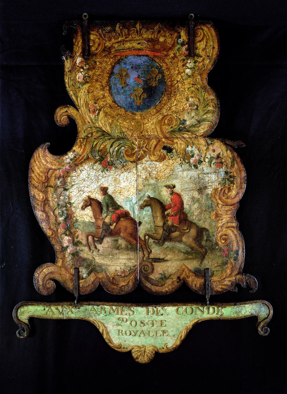 Letrero del Correo Real de Chantilly con el escudo de armas de Condé de French School