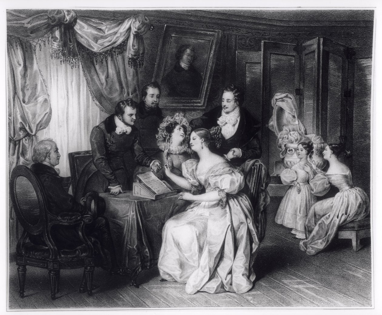 Firma del contrato de matrimonio en la oficina del notario, c.1840 de French School
