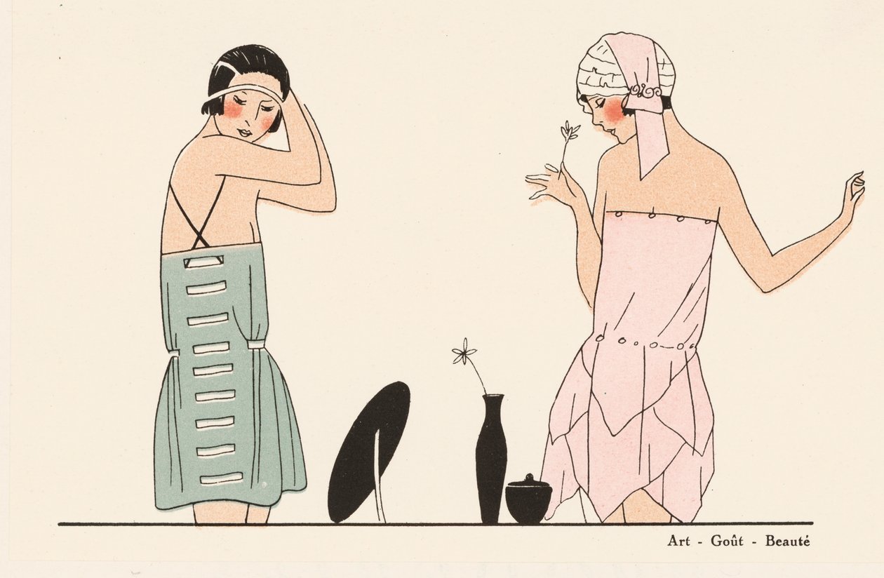 Moda íntima de seda de los años veinte (litografía en color) de French School