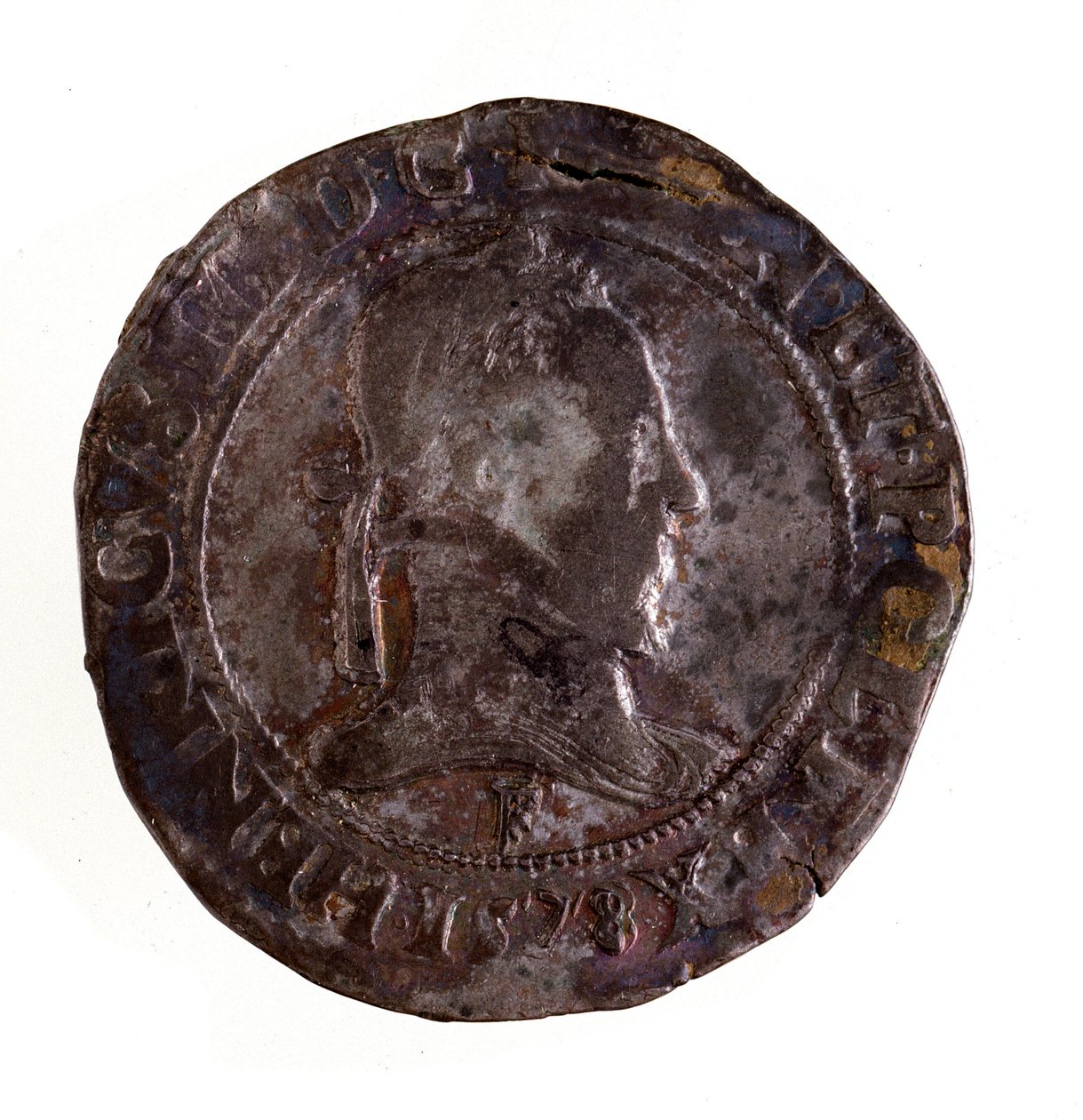 Testón de plata francés, reinado del rey Enrique III de Francia (1574-1589). Diámetro 3,5 cm Nápoles, museo arqueológico de French School