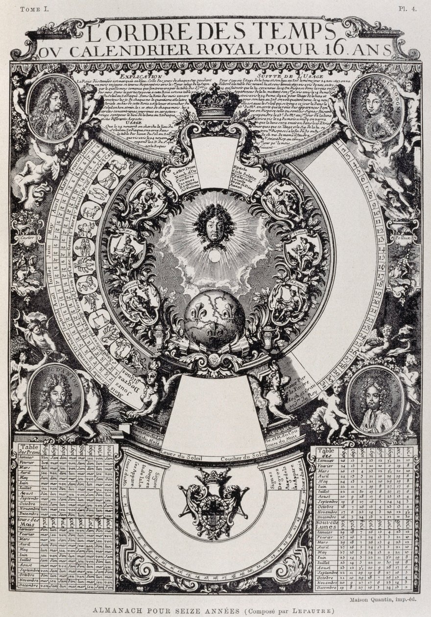 Almanaque de dieciséis años diseñado por Lepautre, grabado del Dictionnaire de l