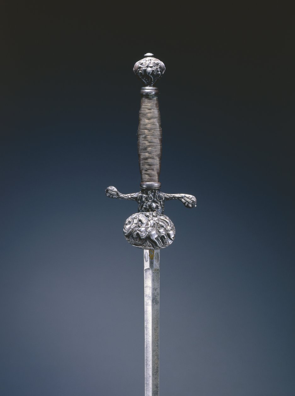 Espada pequeña (acero, incrustaciones de aleación de cobre, madera y alambre de acero) de French School