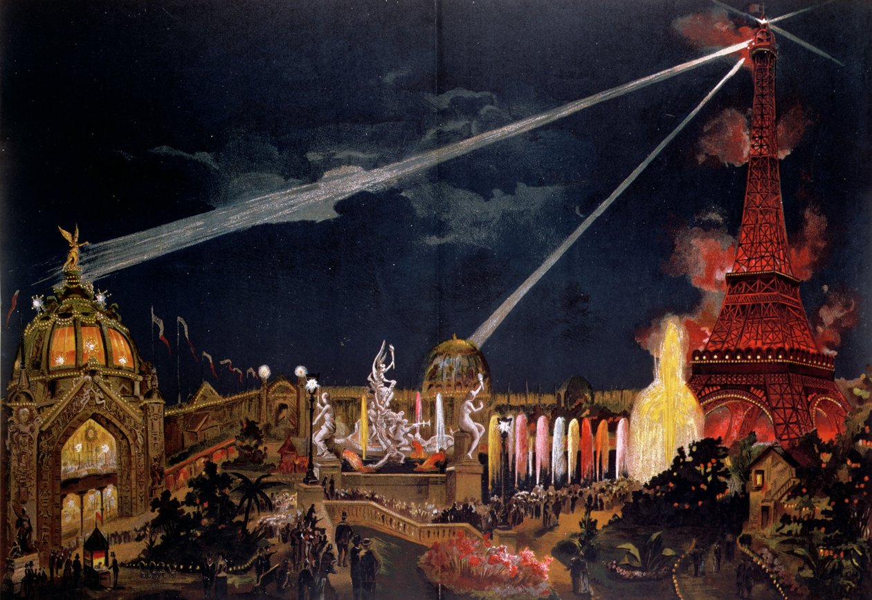Souvenir de las iluminaciones en París para conmemorar el 1er Centenario de la Revolución Francesa durante la Exposición Universal de 1889 de French School