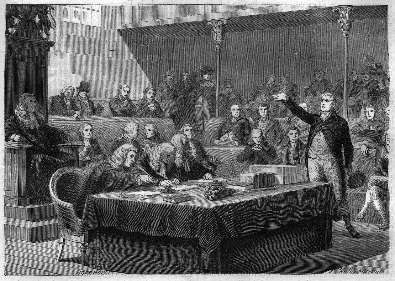 Discurso del diputado Fox al Parlamento de Inglaterra sobre la invasión de Suiza por Francia, noviembre de 1802 - Grabado de "Histoire du Consulat et de l
