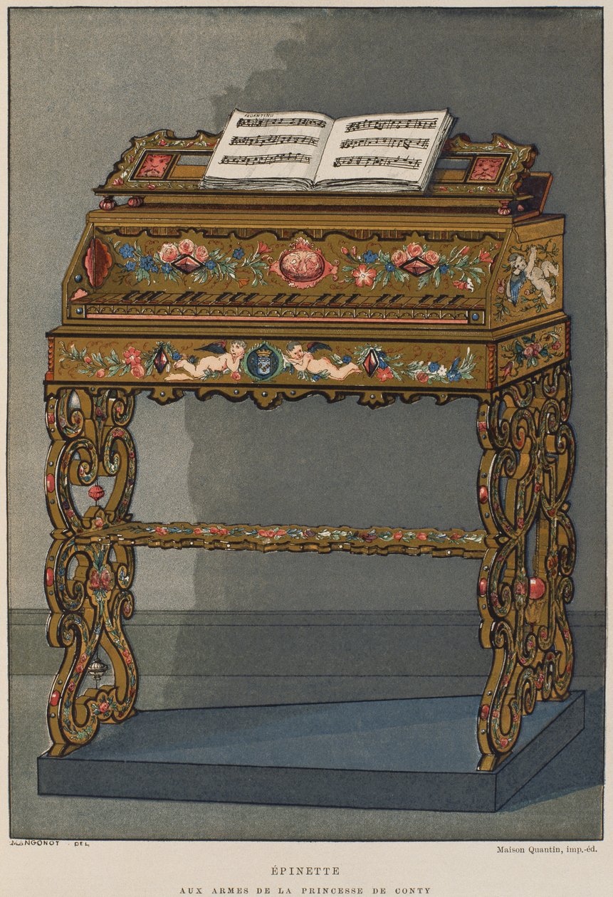 Espineta con el escudo de armas de la Princesa de Conti, ilustración del Dictionnaire de l