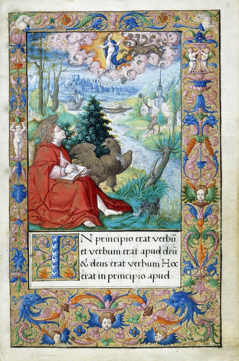 San Juan de Patmos, de un libro de horas hecho para Francisco I, c.1532-1540 de French School