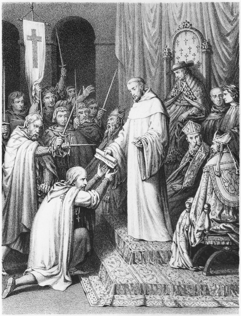 San Bernardo, abad de Clairvaux, dando a los Templarios sus reglas de French School