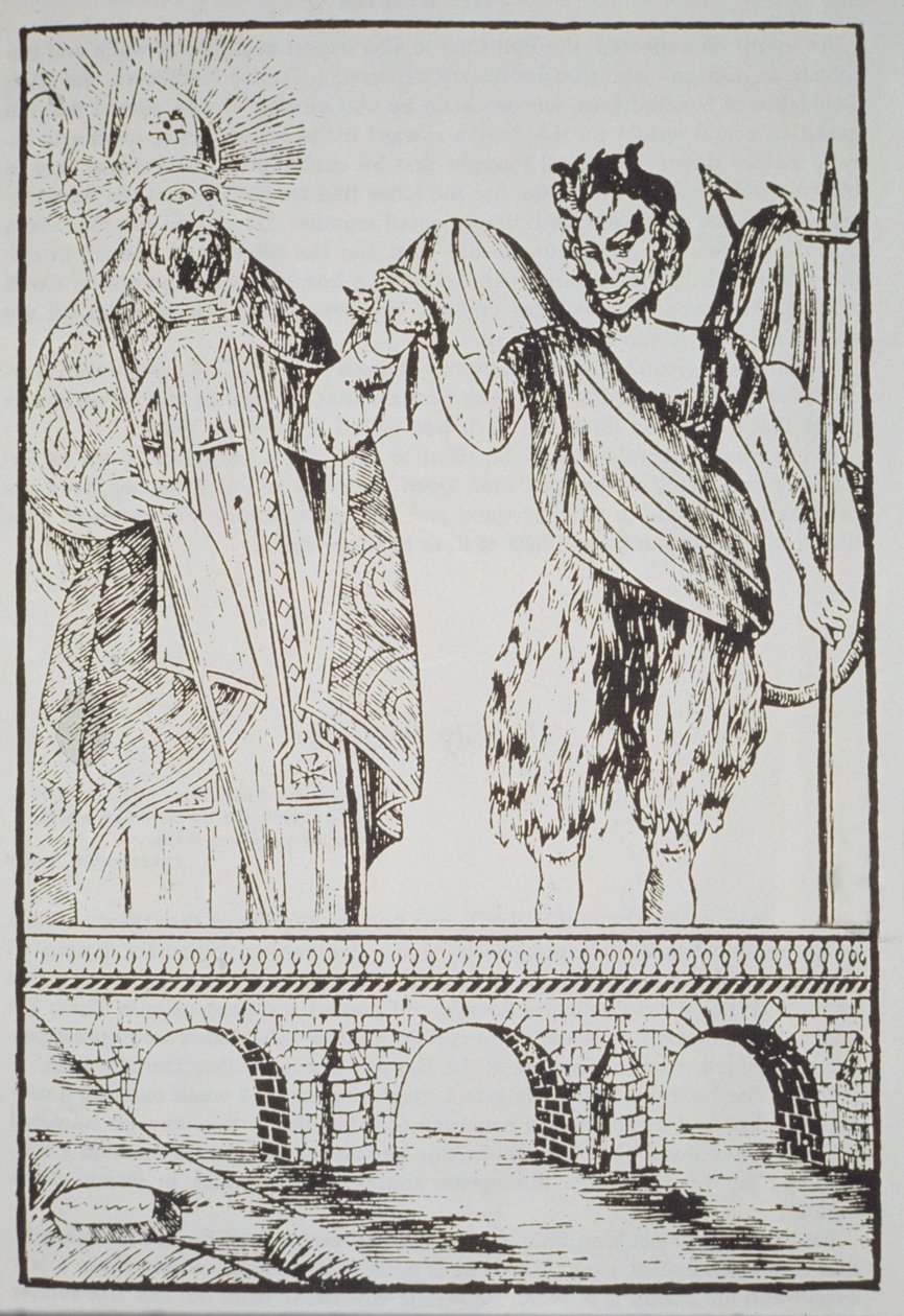 San Cado y el Diablo, copia de una impresión popular francesa, ilustrado en una historia de la magia publicado a finales del siglo XIX de French School