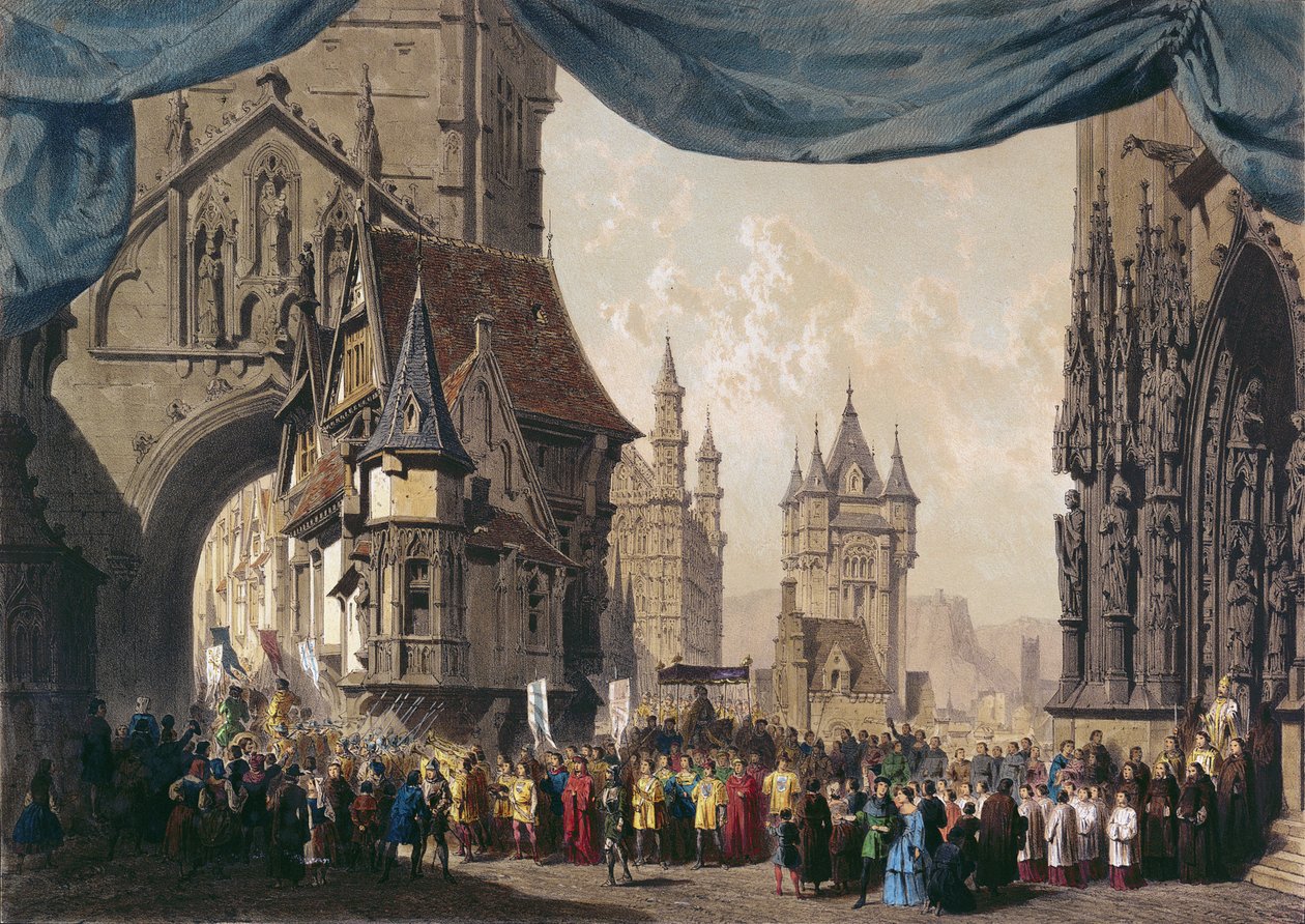 Diseño de escenario para el Acto I de La Judía, estrenada en la Ópera de París el 23 de febrero de 1835 de French School