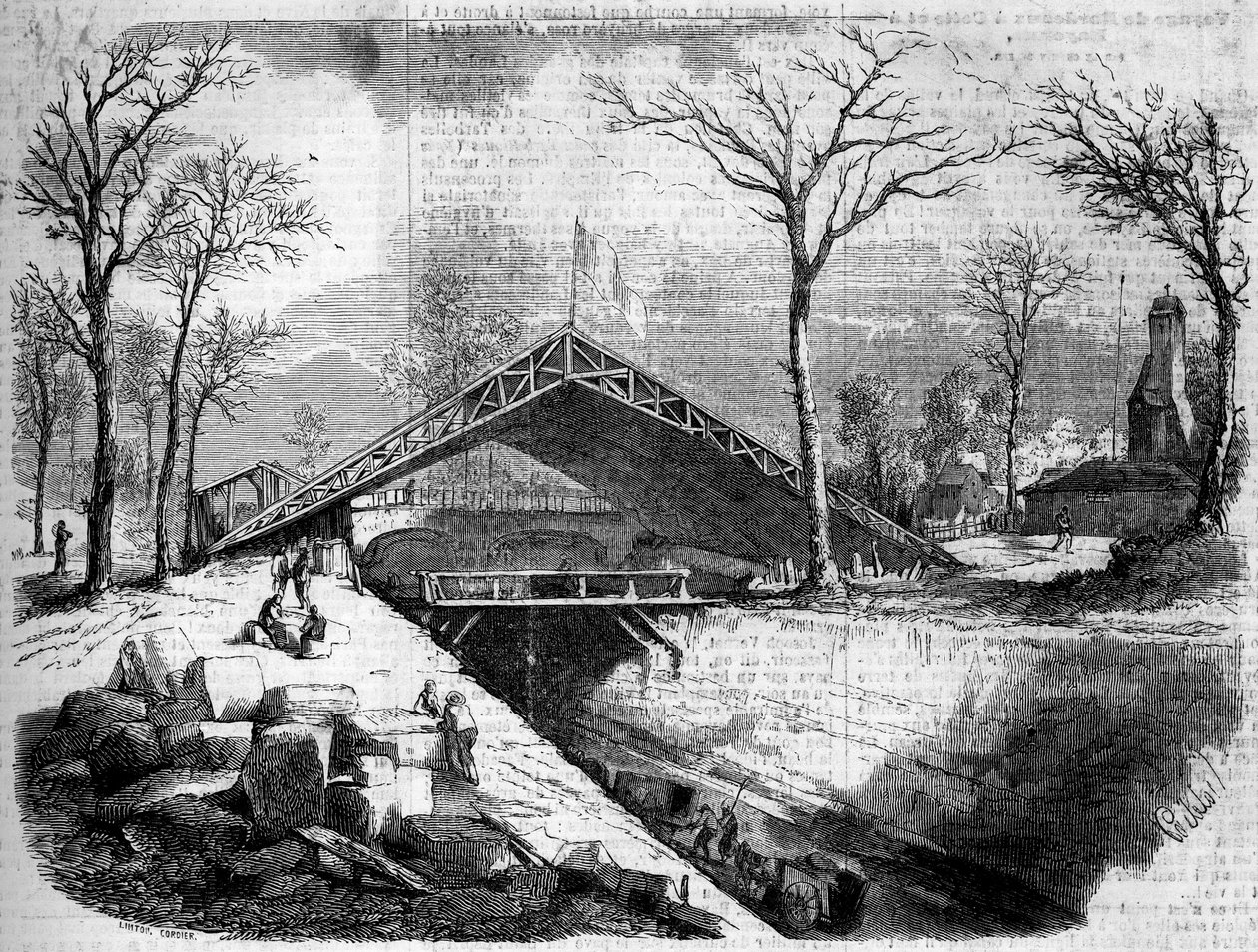 Estado de las obras de la glacière del Bois de Boulogne, París de French School