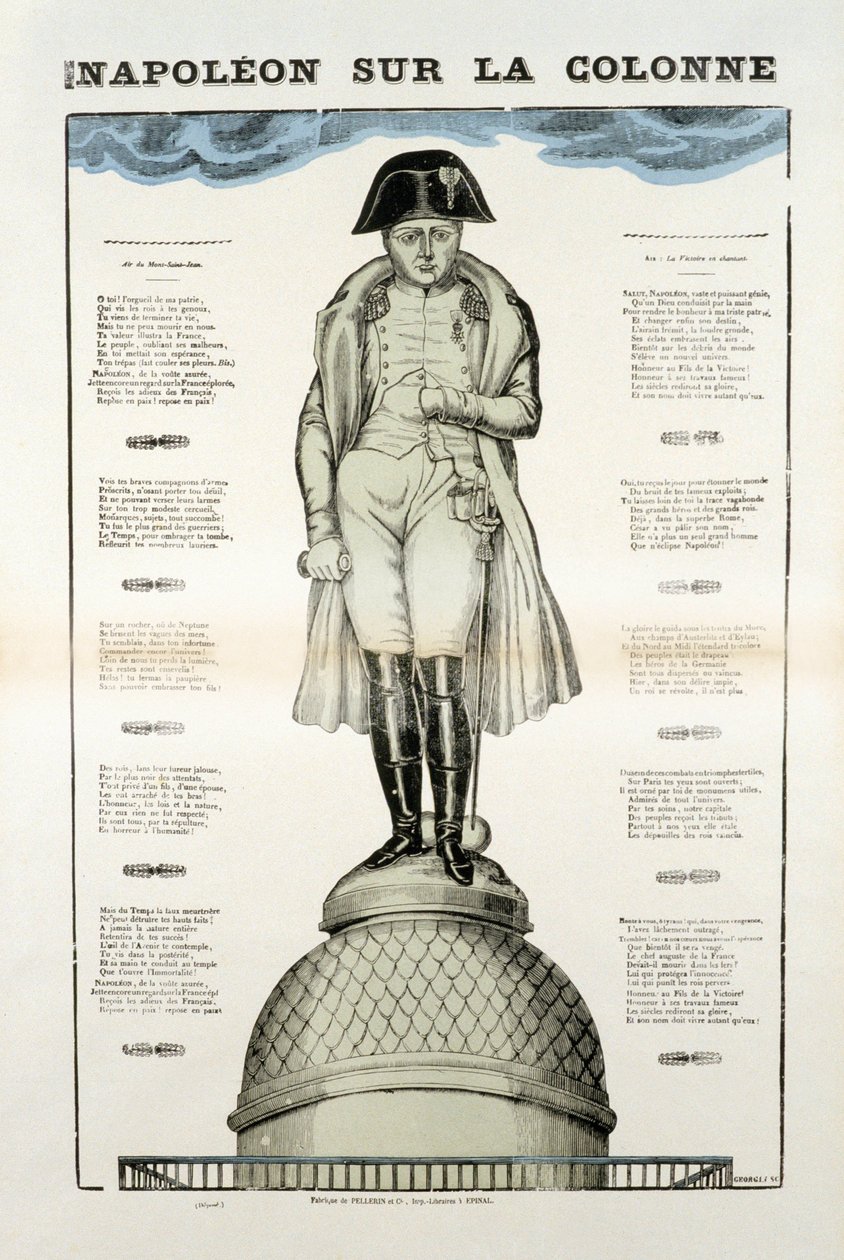 Estatua de Napoleón I Bonaparte (1769-1821) en la columna Vendome en París. Imagen de Epinal de French School