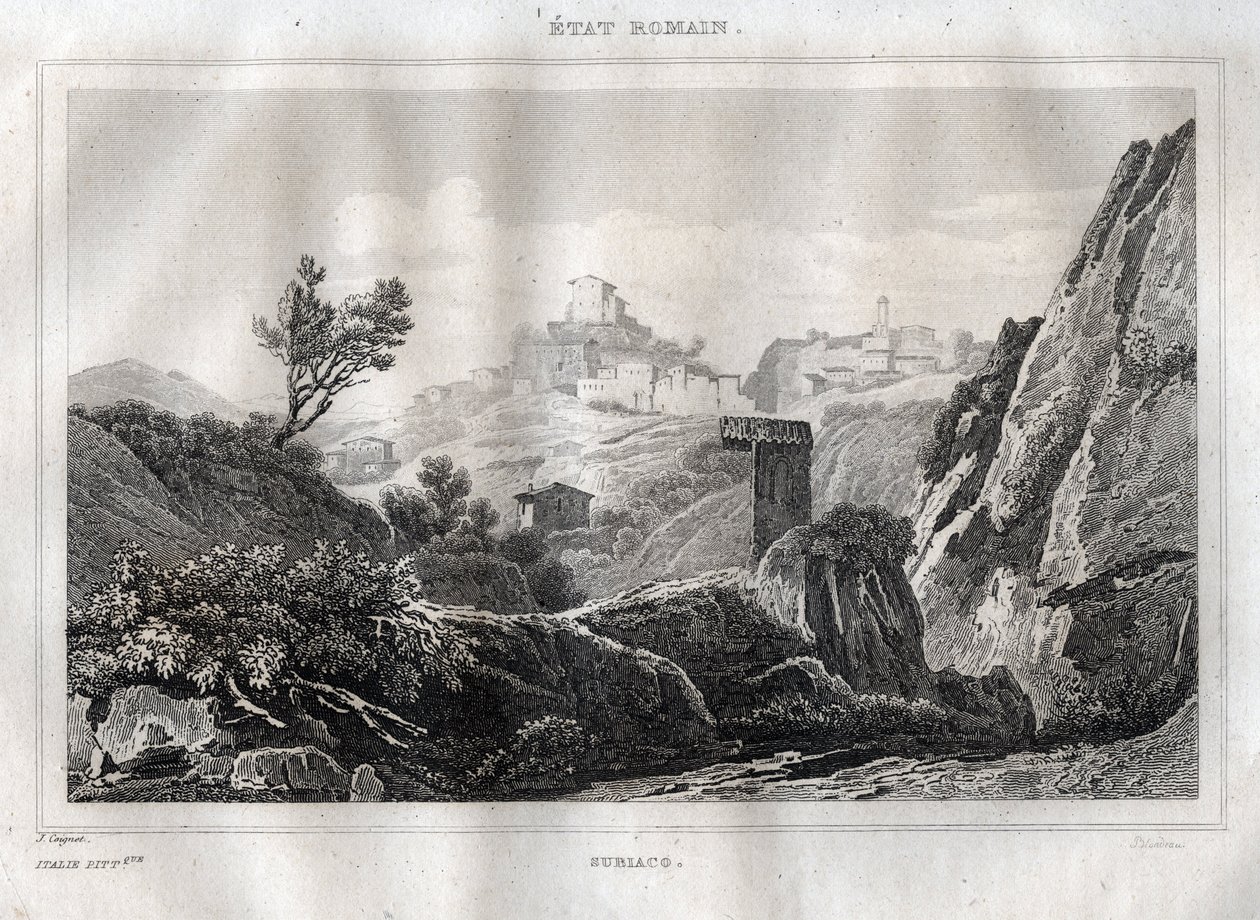 Subiaco Lazio en la Ciudad Metropolitana de Roma - Grabado de "Picturesque Italy" de M. de Norvins, Ch. Nodier 1834-1836. de French School