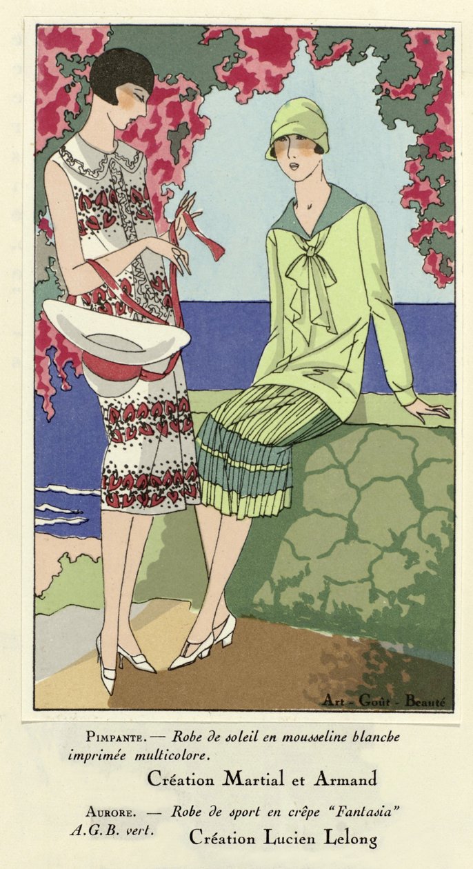 Vestido de verano y vestido deportivo, de Art-Gout-Beaute, pub.1924 (pochoir Print) de French School