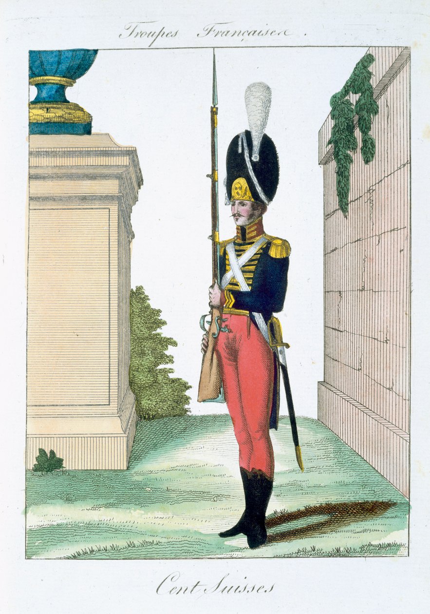Centurión Suizo, de Troupes Francaises, pub. chez Basset, París, c.1790 de French School