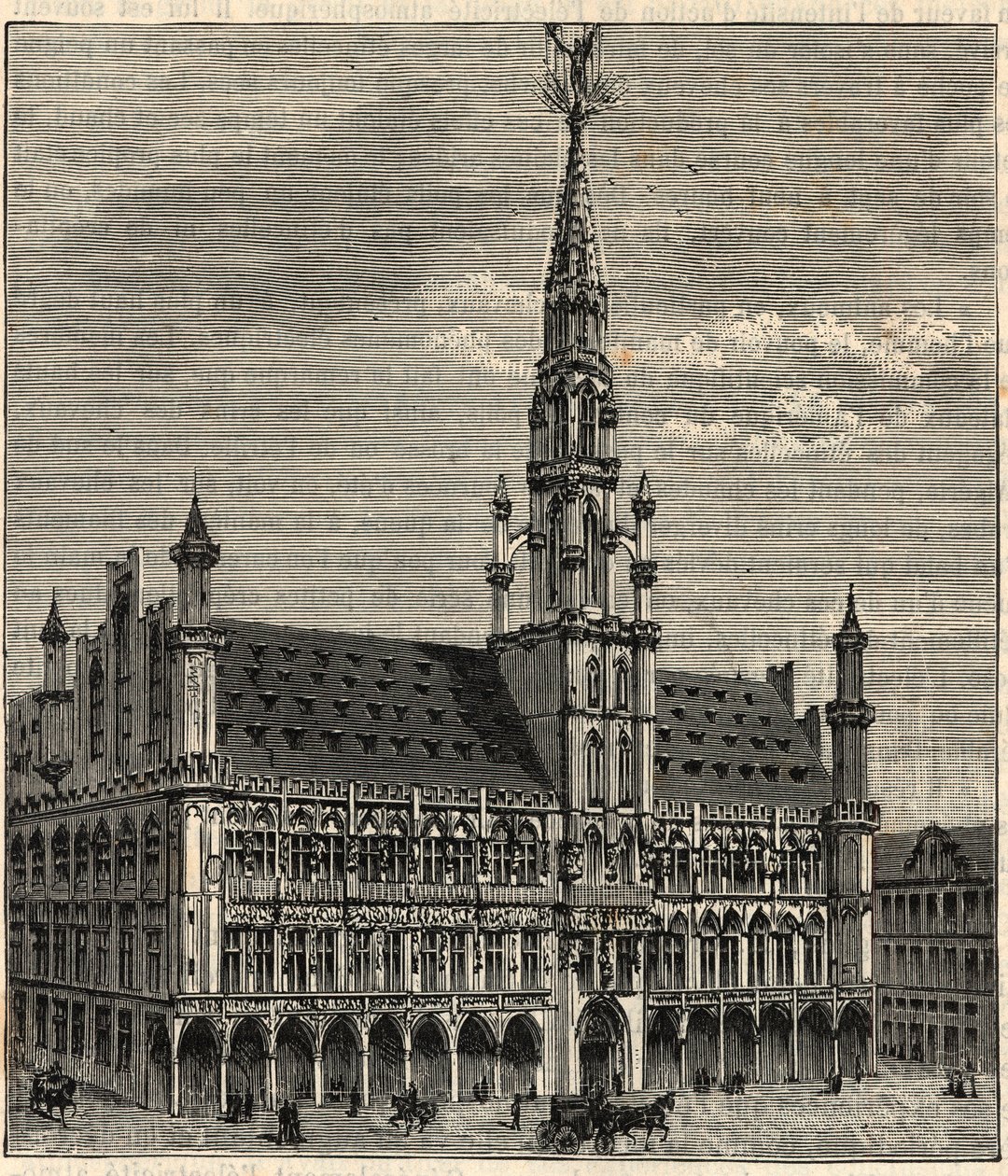 Sistema de pararrayos en el Ayuntamiento de Bruselas en el siglo XIX - Grabado en “Ciencias al alcance de todos - física y química populares” por Alexis Clerc - Finales del siglo XIX - Colección privada de French School