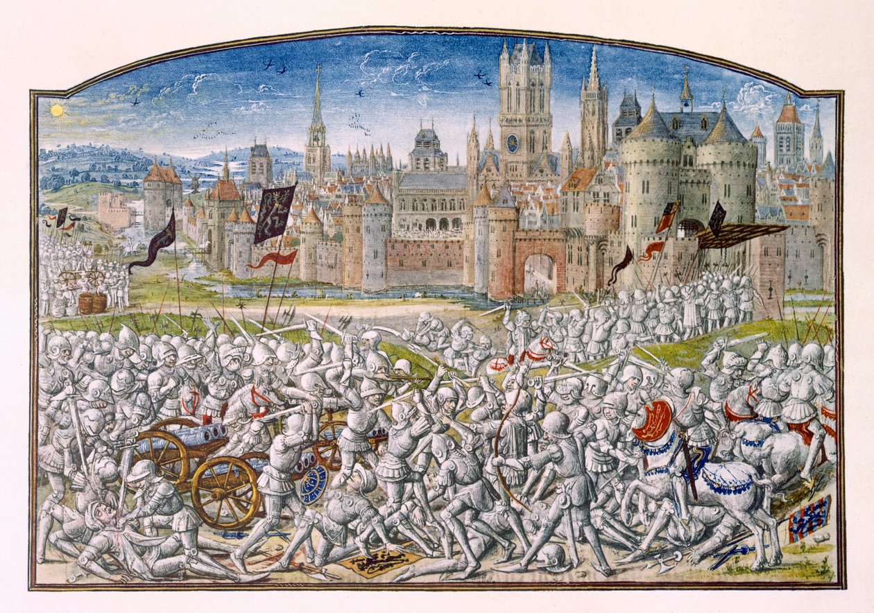 Victoria de los habitantes de Gante liderados por Philipp van Artevelde ante Brujas en 1381, de la Crónica de Froissart, 1472 de French School