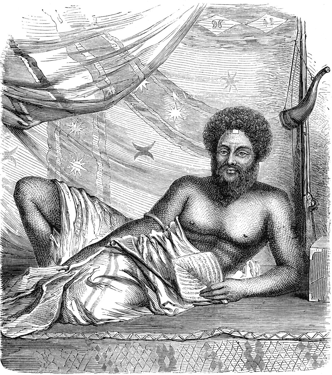 THAKOMBAU, Rey de las Islas VITI (FIDJI), Océano Pacífico. Grabado 1885 de French School