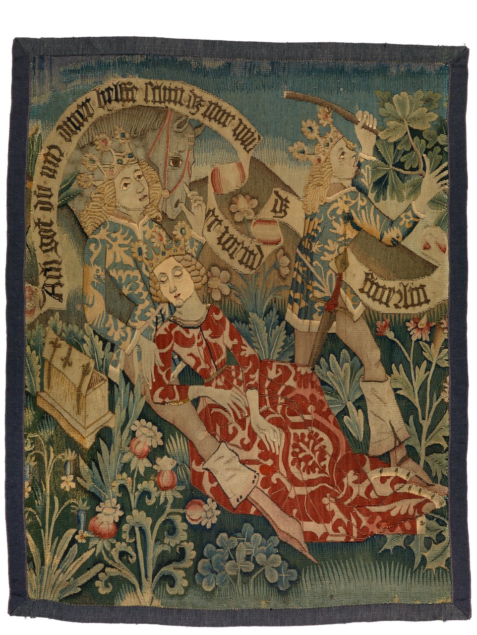 Tapiz que representa dos escenas de Der Busant "El buitre", de Alsacia, c.1475-1500 (lana, seda e hilos metálicos) de French School