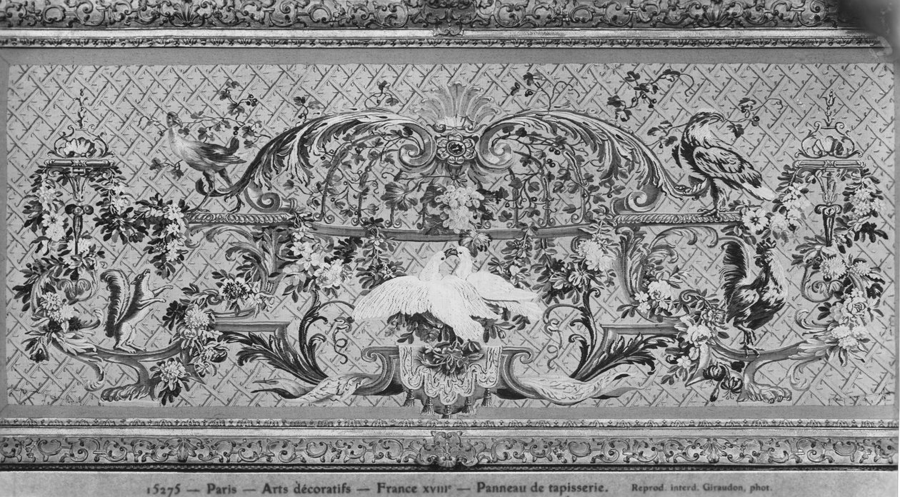 Panel de tapiz con pájaros y flores de French School