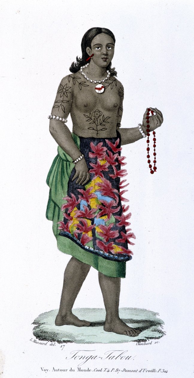 Mujer tatuada de Tonga-Tabou - en "Bibliotheque universelle des voyages" de Albert-Montémont, ed. Armand-Aubrée, vol.17 de French School