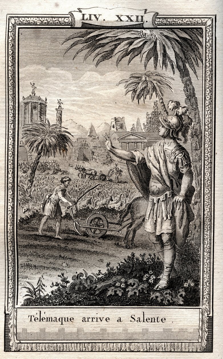Telémaco regresa a Salente (Salento) - grabado de 1798 por Monnet en 
