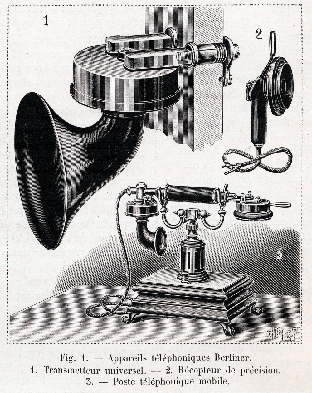 Aparato telefónico - Sistema Berliner - grabado en 