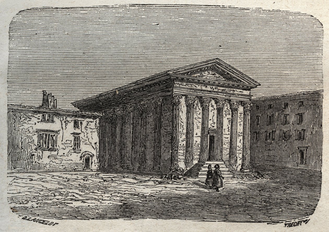 Templo de Augusto y Livia en Viena, en el departamento francés de Isere (templo romano) - grabado en 