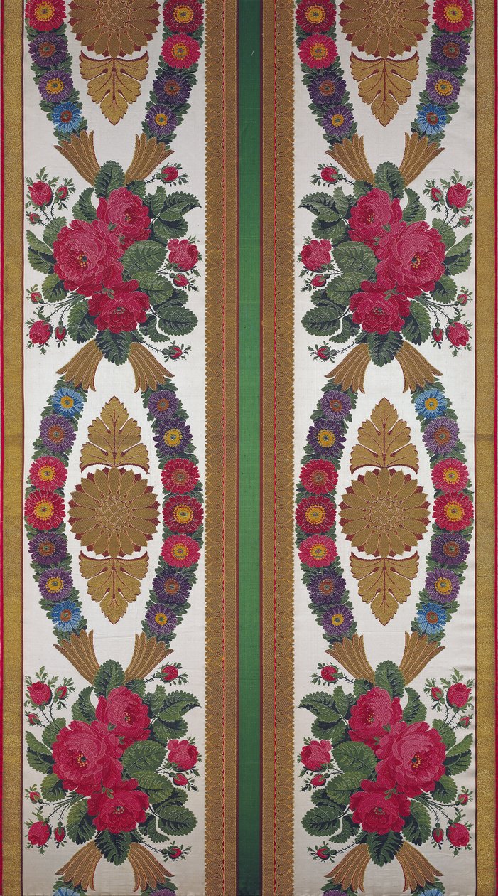 Textil con guirnaldas de margaritas y ramos de rosas por Cousin y Bony, Bissardon, Lyon, 1811 de French School