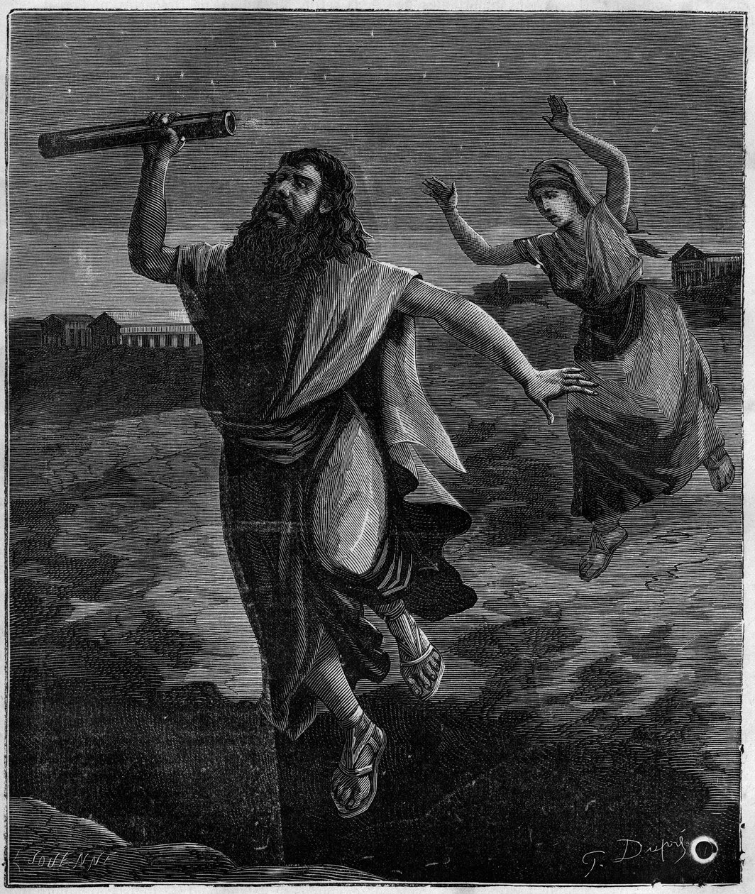 Tales de Mileto, matemático y filósofo griego (625 a.C. - 546 a.C.): "No vio un pozo abierto bajo sus pies y se dejó caer". de French School