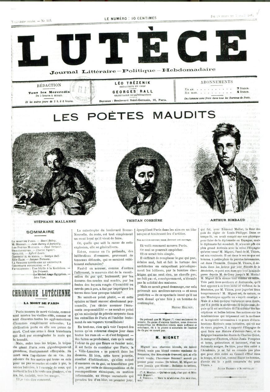 Los Poetas Malditos, portada del periódico Lutèce, 1884 de French School