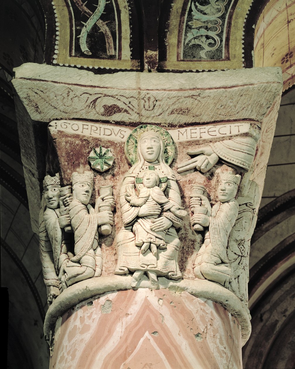 La Adoración de los Magos, capitel de columna de French School