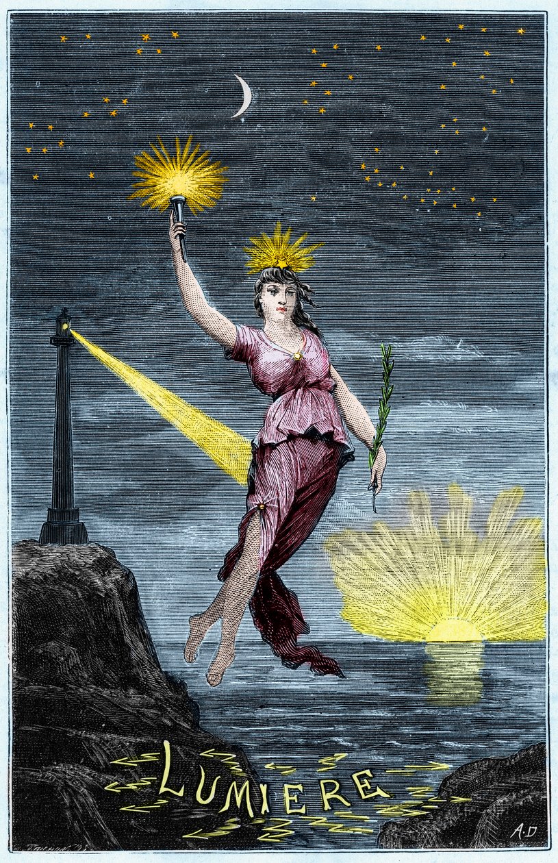 La Alegoría de la Luz - Allegorie de la Lumiere - Grabado en "Ciencias puestas a disposición de todos - física y química" por Alexis Clerc - Finales del siglo XIX - Colección privada de French School