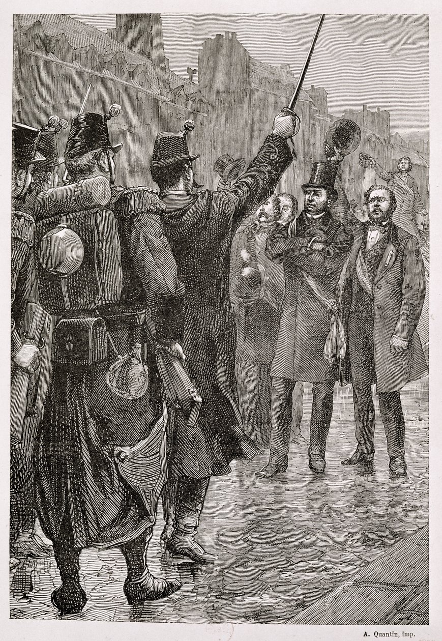 El arresto de Victor Schoelcher (1804-93) en la barricada de Saint-Antoine, 4 de diciembre de 1851 de French School