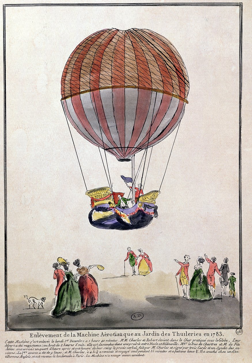 El ascenso del aerostato en el Jardín de las Tullerías, 1 de diciembre de 1783 de French School