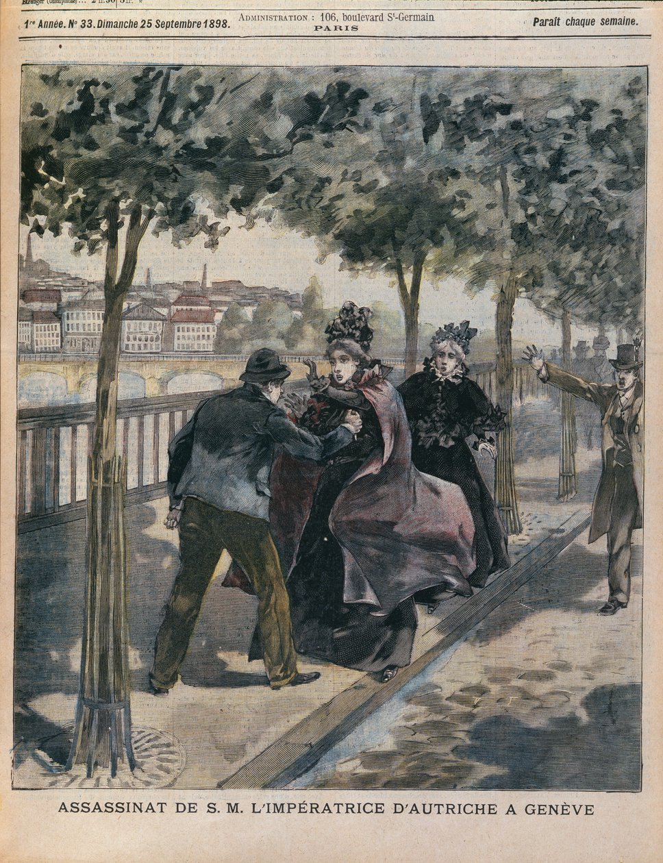 El Asesinato de Isabel (1837-98) Emperatriz de Austria en Ginebra, portada de L