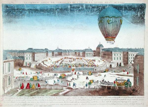 El viaje en globo de François Pilâtre de Rozier (1754-96) sobre el Château de Versailles, 23 de junio de French School