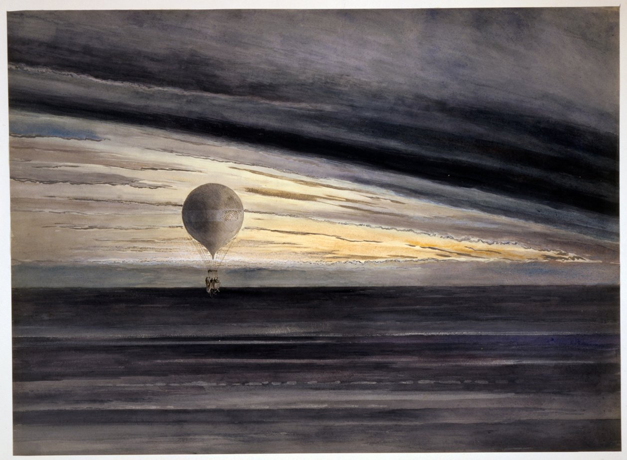 El globo, Zénith, durante un vuelo de larga distancia de París a Burdeos en marzo, 1875, pub 1875-1880 de French School