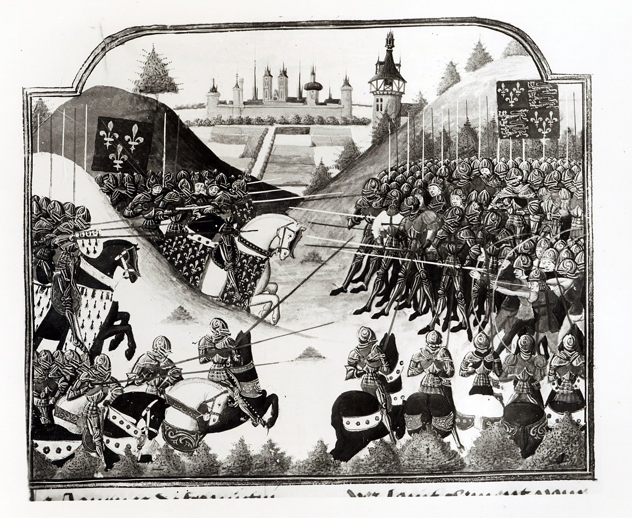 La batalla de Fromigny, 14 de abril de 1450, ms Fr 2691 fol. 183, de Chronique de Charles VII por Jean Chartier de French School