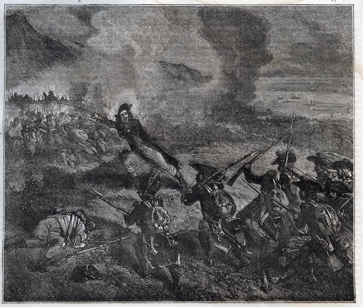 La batalla de Loano ocurrió el 23-24 de noviembre de 1795 durante la Guerra de la Primera Coalición - Nueva Enciclopedia Nacional por Maurice La Charest - 1870 de French School