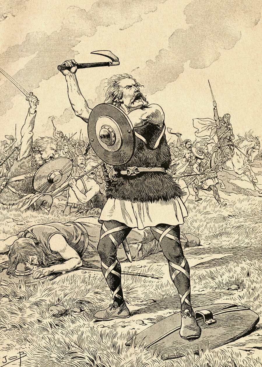 Batalla de Tolbiac en 496 entre francos y alemanes. De la Agenda Buvard du Bon Marche publicada en 1917. de French School