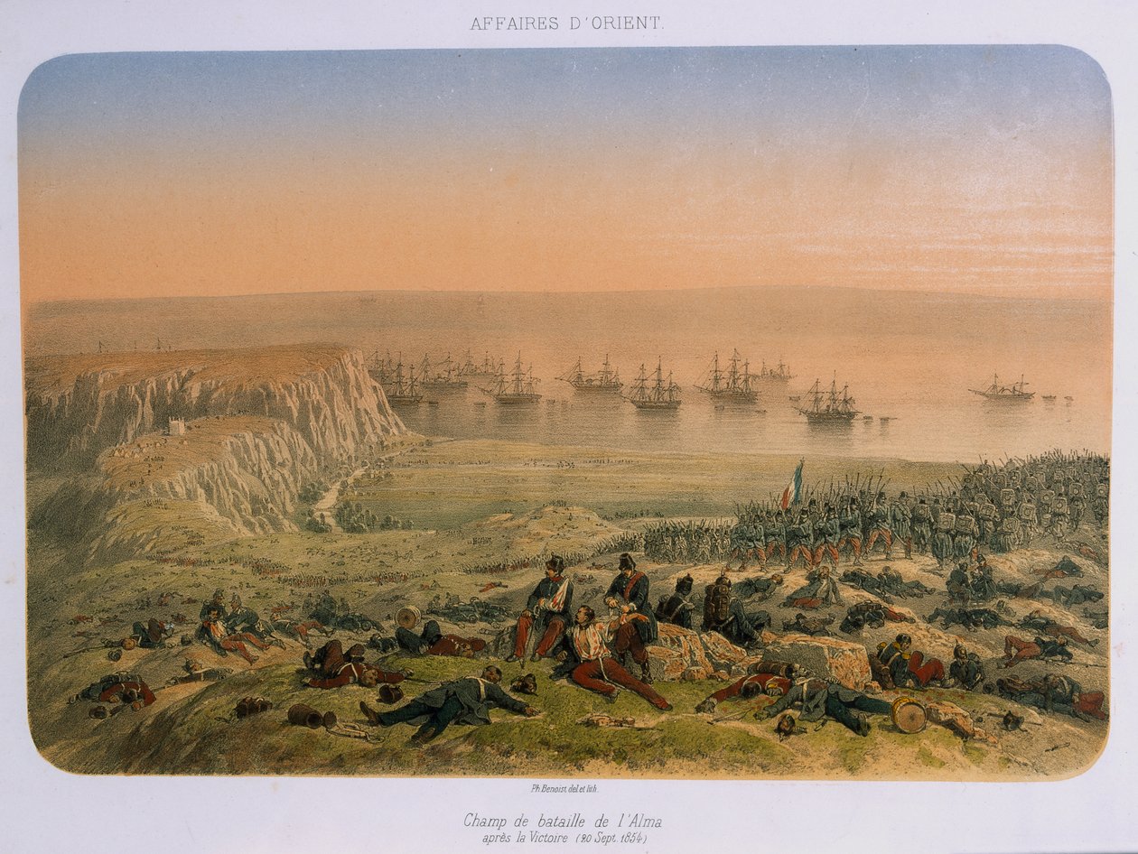 El campo de batalla en Alma después de la victoria, 20 de septiembre de 1854 de French School