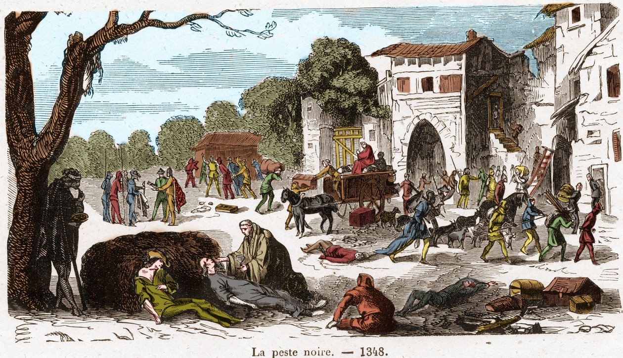 La Peste Negra en 1348. Grabado en "Histoire De France En Cent Tableaux" por Paul Lehugeur, 1891 de French School