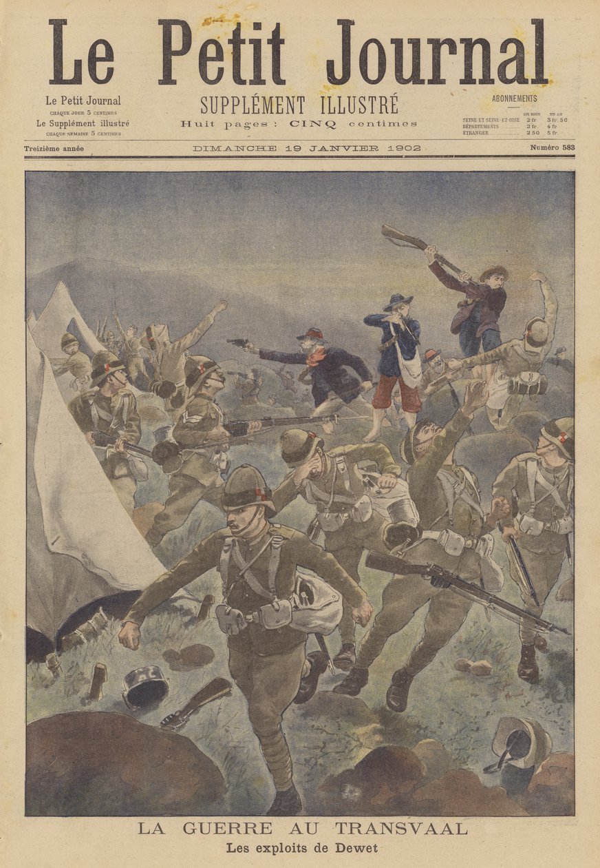 La Guerra de los Bóers: las hazañas de Christiaan de Wet (litografía en color) de French School