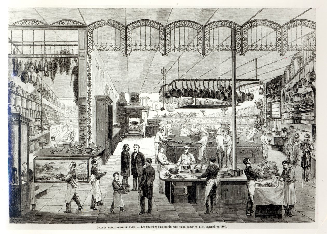 Las nuevas cocinas del Café Riche, 1866 de French School