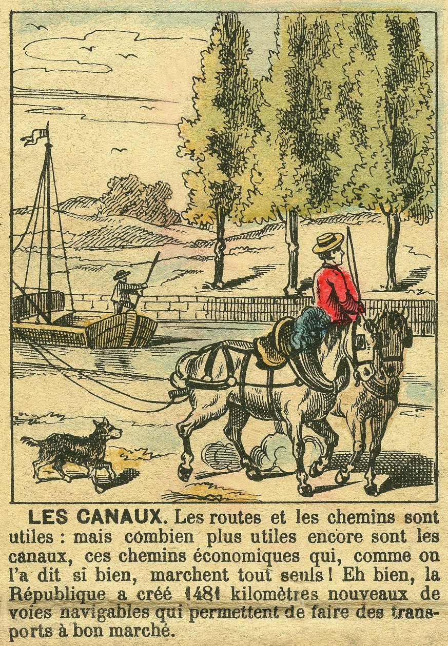 Los Canales, ilustrando los beneficios de la Tercera República en la construcción de canales para la economía del país. Grabado, en "Le Figaro, suplemento", el 30/03/1889, París. de French School