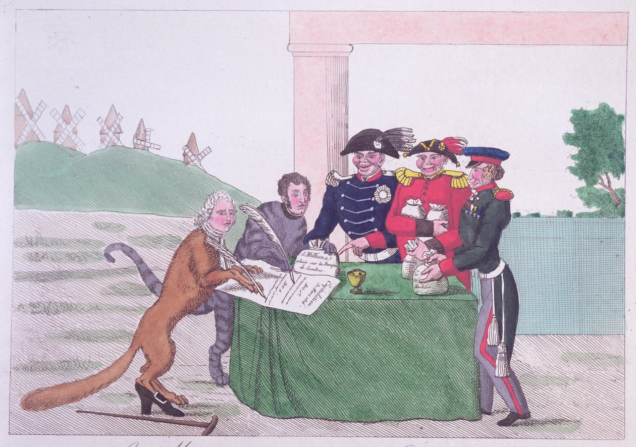 La capitulación, caricatura de Charles Maurice de Talleyrand-Perigord (1754-1838) 30 de marzo de 1814 de French School